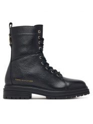 Tommy Hilfiger Trzewiki Th Emboss Grain Leather Boot FW0FW09553 Czarny. Czarne botki Tommy Hilfiger, bez wzorów, ze skóry, bez obcasa, na płaskiej podeszwie, bez zapięcia. Za 799.99 zł.
