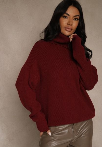 Bordowy Golf z Domieszką Wiskozy i Kaszmiru Azivara. Czerwone swetry Renee, l, z aplikacjami, z jeansu, eleganckie, bez ramiączek. Za 129.99 zł.