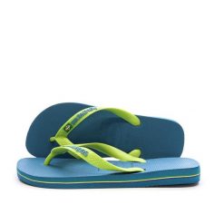 Klapki Havaianas Brasil Logo. Niebieskie klapki Havaianas, bez wzorów, z materiału, bez obcasa, bez zapięcia. Za 163.50 zł.