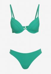 Zielone Bikini Biustonosz z Usztywnianymi Miseczkami i Majtki Typu Figi Regulowanymi Ramiączkami Ellati. Zielone bikini Born2be, bez wzorów, eleganckie. Za 109.99 zł.