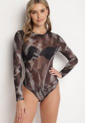 Brązowe Dopasowane Body Longsleeve z Siateczkowego Materiału z Wiskozą Listaria. Brązowe body i gorsety Born2be, bez wzorów, z jeansu, bez ramiączek. W wyprzedaży za 67.99 zł.