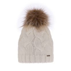 Czapka zimowa damska kremowa z pomponem. Białe czapki zimowe Molly, bez wzorów, z materiału. Za 59.90 zł.