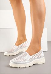Białe Siateczkowe Półbuty w Sportowym Stylu Odalisse. Białe półbuty wsuwane Born2be, bez wzorów, sportowe, bez obcasa. Za 119.99 zł.