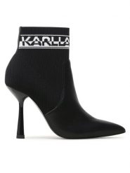 KARL LAGERFELD Botki KL31353 Czarny. Czarne botki KARL LAGERFELD, bez wzorów, z materiału, bez obcasa, na szpilce, bez zapięcia. Za 499.99 zł.