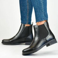 Botki damskie klasyczne ocieplane sztyblety czarne MR-15B. Czarne botki marka niezdefiniowana, bez wzorów, ze skóry ekologicznej, eleganckie, bez obcasa, bez zapięcia. Za 167.99 zł.