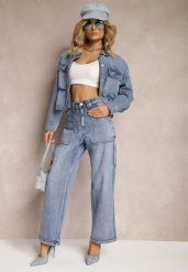 Jasnoniebieskie Jeansy High Waist o Kroju Palazzo z Szerokimi Nogawkami Xavina. Niebieskie jeansy Renee, l, bez wzorów, z jeansu, biznesowe, z podwyższonym stanem. W wyprzedaży za 107.99 zł.