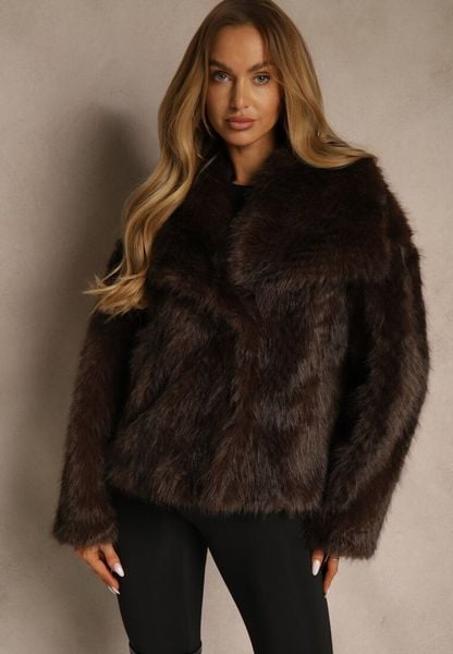 Brązowa Kurtka Futerko Ozdobione Cieniowanym Motywem Monideva. Brązowe kurtki Renee, na wiosnę, l, bez wzorów, z futra, eleganckie, bez kaptura. Za 239.99 zł.