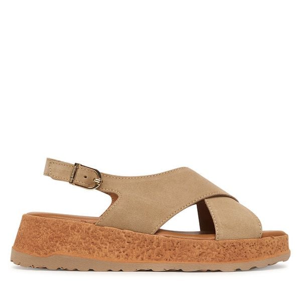 Sandały Tamaris. Brązowe sandały Tamaris, bez wzorów, bez obcasa, na koturnie, bez zapięcia. Za 369.99 zł.