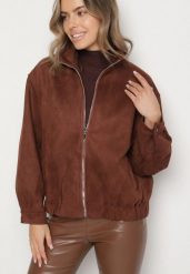 Brązowa Kurtka Bomberka ze Ściągaczami i Suwakiem w Stylu Retro Zenissa. Brązowe kurtki Born2be, l, bez wzorów, z dzianiny, retro, bez kaptura. Za 239.99 zł.