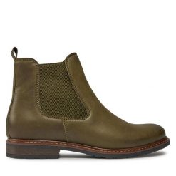 Sztyblety Tamaris. Zielone botki Tamaris, bez wzorów, bez obcasa, na płaskiej podeszwie, bez zapięcia. Za 289.99 zł.