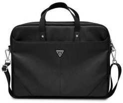 Torba Guess Saffiano Triangle Logo Computer Bag 16” czarny. Czarne torby na laptopa Guess, z aplikacjami, ze skóry ekologicznej, na ramię, z tłoczeniem. Za 309.00 zł.