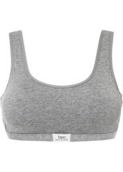 Biustonosz bustier z bawełny. Szare biustonosze sportowe bonprix, bez wzorów, z bawełny. Za 34.99 zł.