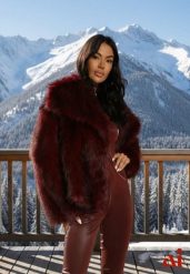 Bordowa Elegancka Kurtka Futerko z Kołnierzem Vertirida. Czerwone kurtki Renee, na zimę, m, bez wzorów, z futra, eleganckie, bez kaptura. Za 229.99 zł.