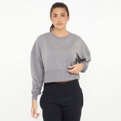 Krótka bawełniana bluza F ESSENCE szara. Szare bluzy LEGEA, l, bez wzorów, z bawełny, bez ramiączek, bez kaptura. Za 92.00 zł.