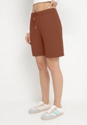 Brązowe Szorty Wykończone Gumką w Pasie i Wsuwanymi Kieszeniami Ritardia. Brązowe szorty Born2be, bez wzorów, z dzianiny. Za 59.99 zł.
