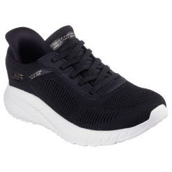 Buty sportowe damskie Skechers Bobs Squad Chaos C. Czarne buty sportowe lifestyle Skechers, bez wzorów, z materiału, casualowe, bez zapięcia. Za 390.00 zł.