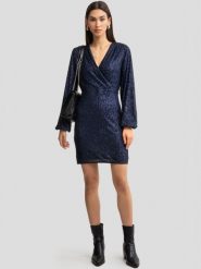 Sukienka damska mini cekinowa granatowa Loreta 403. Niebieskie sukienki BIG STAR, na imprezę, l, bez wzorów, eleganckie, bez kołnierzyka, bez ramiączek, mini, dopasowane. W wyprzedaży za 119.99 zł.