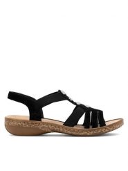 Rieker Sandały 62831-00 Czarny. Czarne sandały Rieker, bez wzorów, z syntetyku, bez obcasa, na płaskiej podeszwie, bez zapięcia. Za 289.99 zł.
