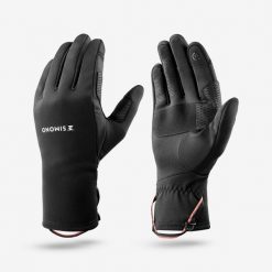 Rękawice trekkingowe dla dorosłych Simond MT500 dotykowe stretch. Czarne rękawiczki FORCLAZ, bez wzorów, z elastanu, sportowe. Za 69.99 zł.