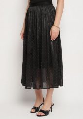 Czarna Rozkloszowana Spódnica z Gumką w Talii Zdobiona Cyrkoniami Folinetia. Czarne spódnice Born2be, na co dzień, l, z aplikacjami, eleganckie, midi, proste. W wyprzedaży za 67.99 zł.