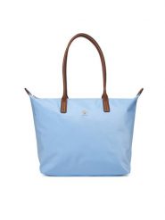 Tommy Hilfiger Torebka Popette Tote AW0AW17711 Błękitny. Niebieskie shopper bag Tommy Hilfiger, bez wzorów, z materiału, bez dodatków. Za 409.99 zł.