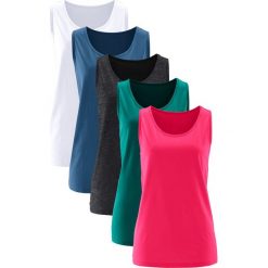Długi top (5 sztuk) bonprix czerwień granatu + dymny szmaragdowy + jasny indygo + antracytowy melanż + biały. Topy marki 4f. Za 84.95 zł.