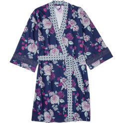Szlafrok shirtowy kimono z bawełny organicznej. Niebieskie szlafroki damskie bonprix, z aplikacjami, z bawełny, bez ramiączek. Za 89.99 zł.