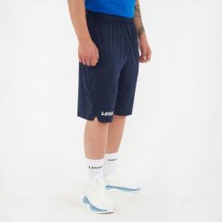 Niebieskie oddychające szorty biegowe Cleveland. Niebieskie szorty sportowe LEGEA, bez wzorów, z bawełny, do biegania. Za 84.00 zł.
