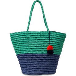 Torba plażowa shopper, dwukolorowa, z pomponami bonprix ciemnoniebiesko-zielony miętowy. Shopper bag marki DOMYOS. Za 37.99 zł.