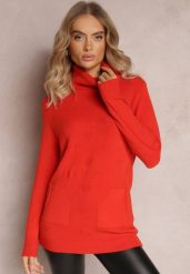 Czerwony Golf z Długim Rękawem Kinfrei. Czerwone swetry Renee, l, bez wzorów, z dzianiny, bez ramiączek. Za 59.99 zł.