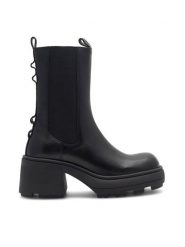 Badura Botki TAL-02 Czarny. Czarne botki Badura, bez wzorów, ze skóry, bez obcasa, na słupku, bez zapięcia. Za 239.99 zł.