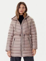 DKNY Płaszcz zimowy DLEMPV38 Beżowy Slim Fit. Brązowe płaszcze DKNY, na zimę, l, bez wzorów, z syntetyku, bez kaptura. Za 709.99 zł.