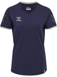 Koszulka bawełniana hummel CIMA T-SHIRT damska. Niebieskie t-shirty sportowe Hummel, xl, bez wzorów, z bawełny, bez ramiączek, na fitness i siłownię. Za 95.99 zł.