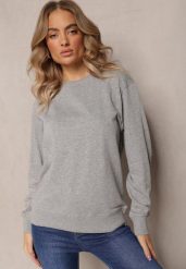 Szara Bawełniana Bluza w Melanż o Oversizowym Fasonie Jeustena. Szare bluzy Renee, m, bez wzorów, z bawełny, bez kaptura. W wyprzedaży za 39.99 zł.