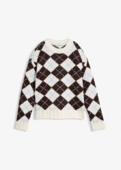Sweter w norweski wzór. Niebieskie swetry bonprix, bez wzorów, z dzianiny, bez ramiączek. Za 169.99 zł.