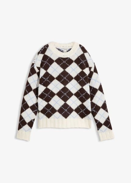 Sweter w norweski wzór. Niebieskie swetry bonprix, bez wzorów, z dzianiny, bez ramiączek. Za 169.99 zł.
