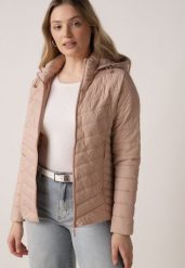 Beżowa Przejściowa Kurtka Pikowana z Odpinanym Kapturem Edrelith. Brązowe kurtki Born2be, l, bez wzorów, z jeansu. Za 139.99 zł.