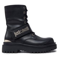 Botki Just Cavalli. Czarne botki Just Cavalli, bez wzorów, bez obcasa, na płaskiej podeszwie, bez zapięcia. Za 699.99 zł.