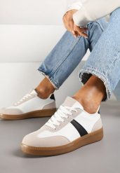 Biało-Czarne Sneakersy Tenisówki z Geometrycznym Wzorem Hanivra. Białe trampki Renee, bez wzorów, z jeansu, sportowe, bez zapięcia. W wyprzedaży za 67.99 zł.