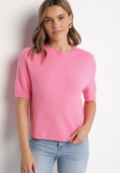 Różowy Sweter z Wełną z Krótkim Rękawem Dannoria. Czerwone swetry Born2be, uniwersalny, bez wzorów, z jeansu, eleganckie, bez ramiączek. W wyprzedaży za 135.99 zł.