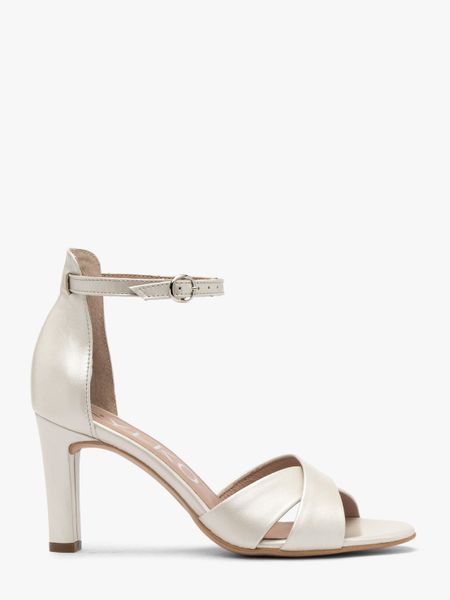 Perłowe sandały na grubej szpilce. Brązowe sandały Ryłko, bez wzorów, ze skóry, bez obcasa, na szpilce, bez zapięcia. W wyprzedaży za 329.99 zł.