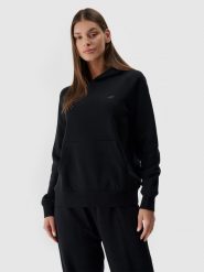 4F Bluza dresowa nierozpinana z kapturem damska - czarna XL. Czarne bluzy 4f, xl, bez wzorów, z bawełny, sportowe, bez ramiączek, z kapturem. Za 149.99 zł.