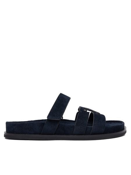 Tory Burch Klapki Ines Sport Slide 163481 Granatowy. Niebieskie klapki Tory Burch, bez wzorów, ze skóry, sportowe, bez obcasa, bez zapięcia. Za 1,609.00 zł.
