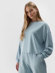 4F Bluza dresowa nierozpinana z dodatkiem modalu damska - niebieska XL. Niebieskie bluzy 4f, l, bez wzorów, z dresówki, sportowe, bez ramiączek, bez kaptura. W wyprzedaży za 79.99 zł.