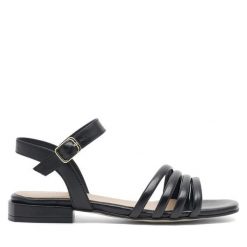 Sandały Badura. Czarne sandały Badura, bez wzorów, bez obcasa, na płaskiej podeszwie, bez zapięcia. Za 269.99 zł.