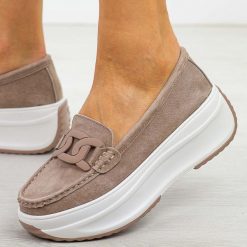 Beżowe skórzane mokasyny damskie na platformie Filippo Dp6132/25. Brązowe mokasyny Filippo, bez wzorów, z jeansu. Za 219.00 zł.