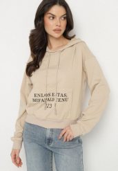 Beżowa Casualowa Bluza z Kapturem i Kieszonką Zelotia. Brązowe bluzy Born2be, l, bez wzorów, z jeansu, casualowe, bez ramiączek, z kapturem. W wyprzedaży za 55.24 zł.