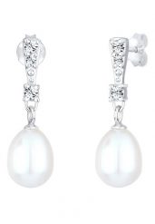 Elli Damskie kolczyki wiszące eleganckie Panna Młoda z kryształami i perłą hodowlana słodkowodną ze srebra srebro 925 Sterling Silver. Kolczyki 1 ct. Szare kolczyki Elli, z perłą, srebrne. Za 358.99 zł.
