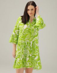 Wzorzysta sukienka mini. Zielone sukienki Unisono, s, bez wzorów, z wiskozy, bez kołnierzyka, bez ramiączek, mini. Za 159.00 zł.