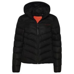 Damska kurtka z kapturem z mikrofibry Superdry. Czerwone kurtki Superdry, na zimę, xs, z aplikacjami, z gumy, klasyczne, z kapturem. Za 406.05 zł.